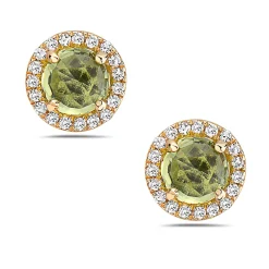 Peridot And Diamond Halo Post Earrings