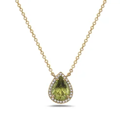 Peridot And Diamond Halo Necklace