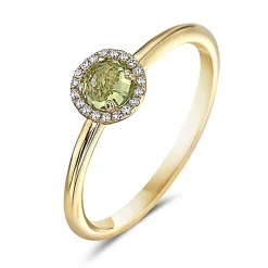 Peridot And Diamond Halo Ring
