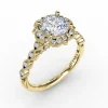Round Diamond Engagement With Floral Halo and Milgrain Details