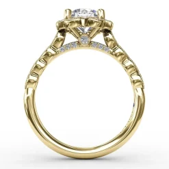 Round Diamond Engagement With Floral Halo and Milgrain Details