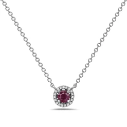 Ruby And Diamond Halo Necklace