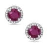 Ruby And Diamond Halo Post Earrings