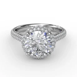 Seamless Pavé Diamond Double Halo Engagement Ring