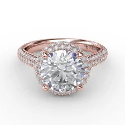 Seamless Pavé Diamond Double Halo Engagement Ring