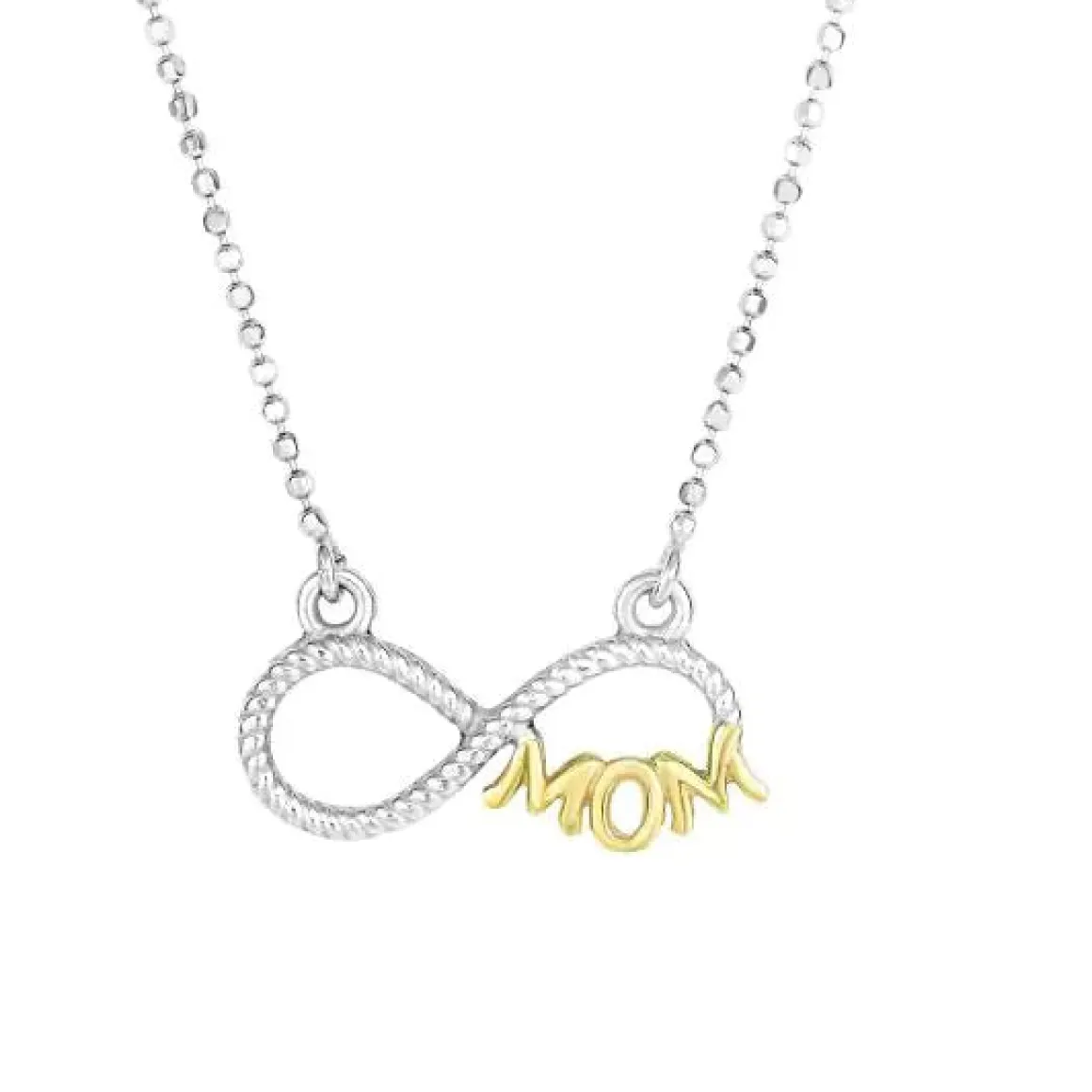 Sterling Silver and 14kt Yellow Gold Infinity Necklace with Gold Mom on 18" Ball Chain