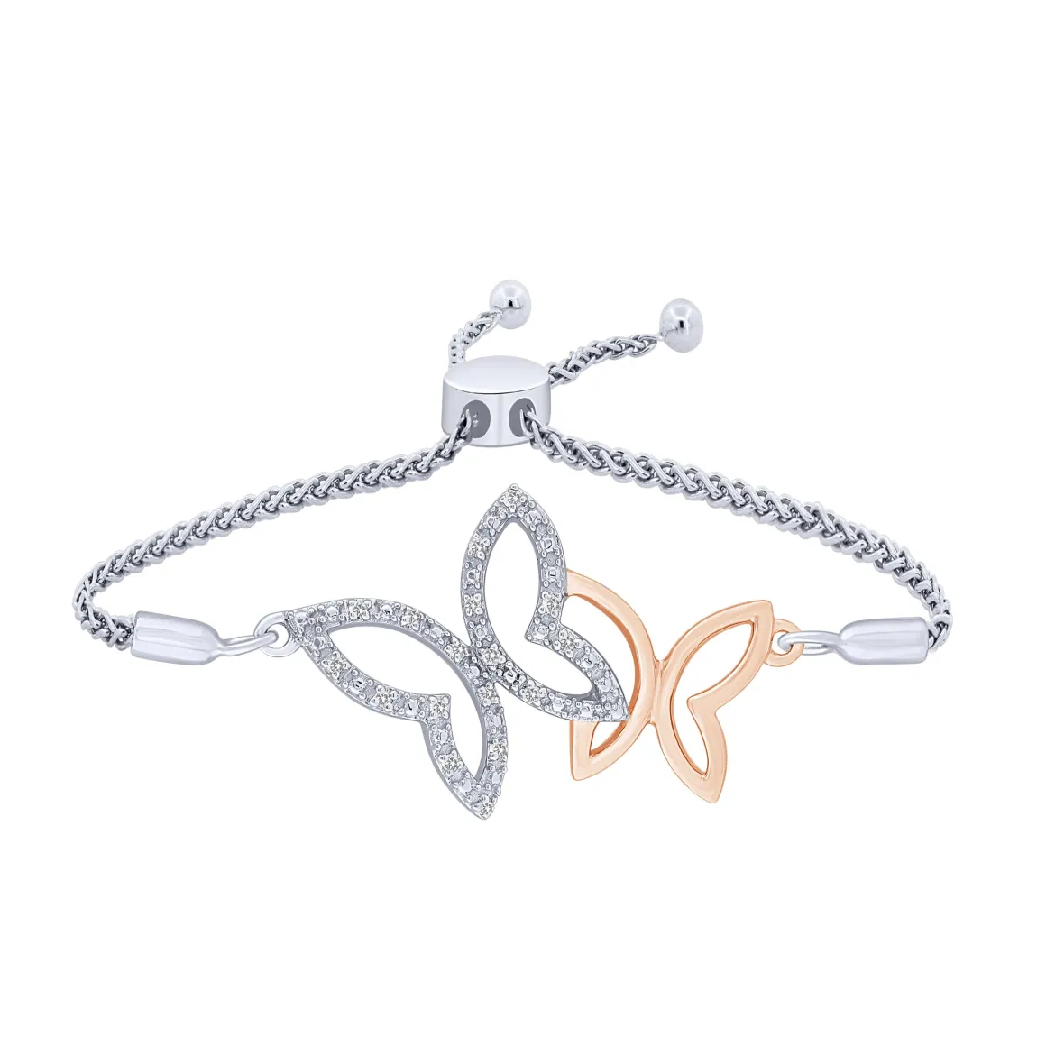Sterling Silver 1/20Ct Diamond Butterflies Bracelet