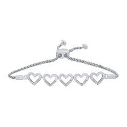 Sterling Silver 1/7Ct Diamond Hearts Bracelet