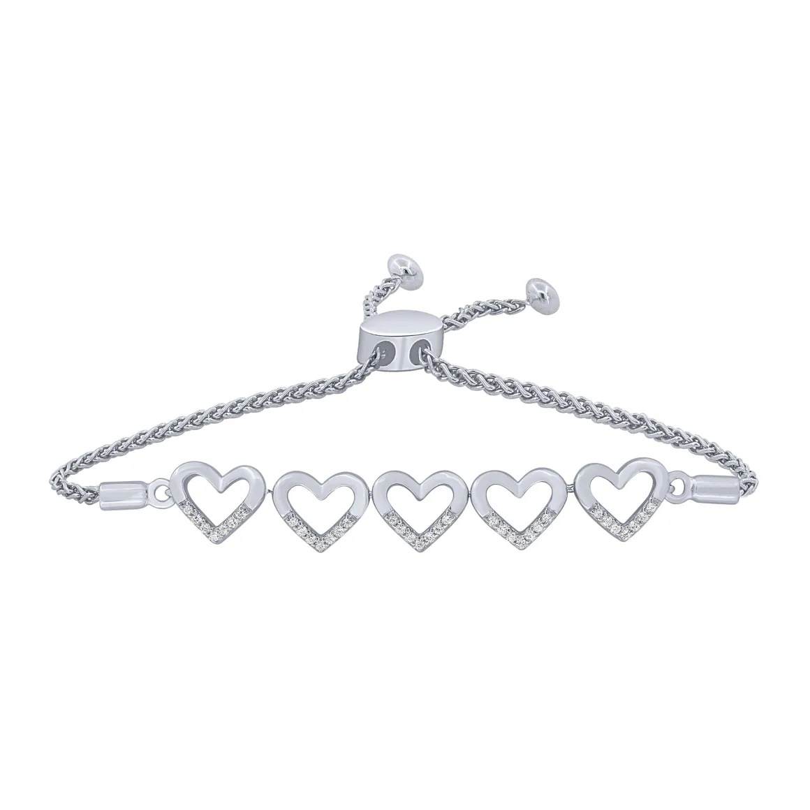 Sterling Silver 1/7Ct Diamond Hearts Bracelet