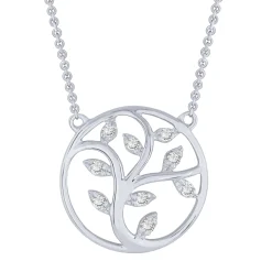 Sterling Silver 0.10Ctw Diamond Tree Of Life Pendant