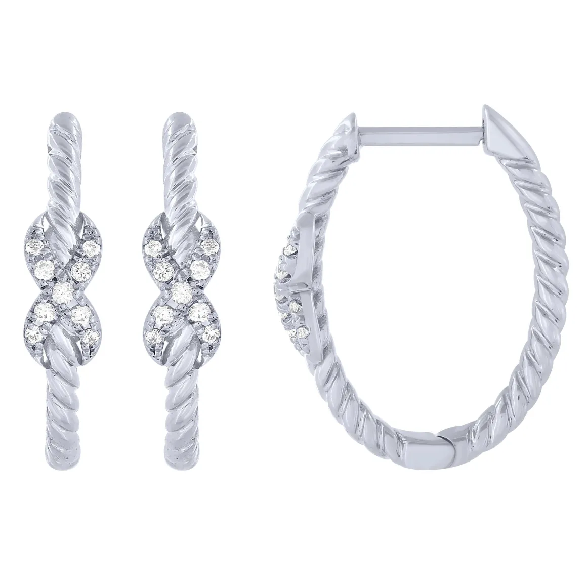 Sterling Silver 1/10Ctw Diamond Twisted Hoops