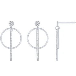 Sterling Silver 1/5Ctw Diamond Geometric Dangle Earrings