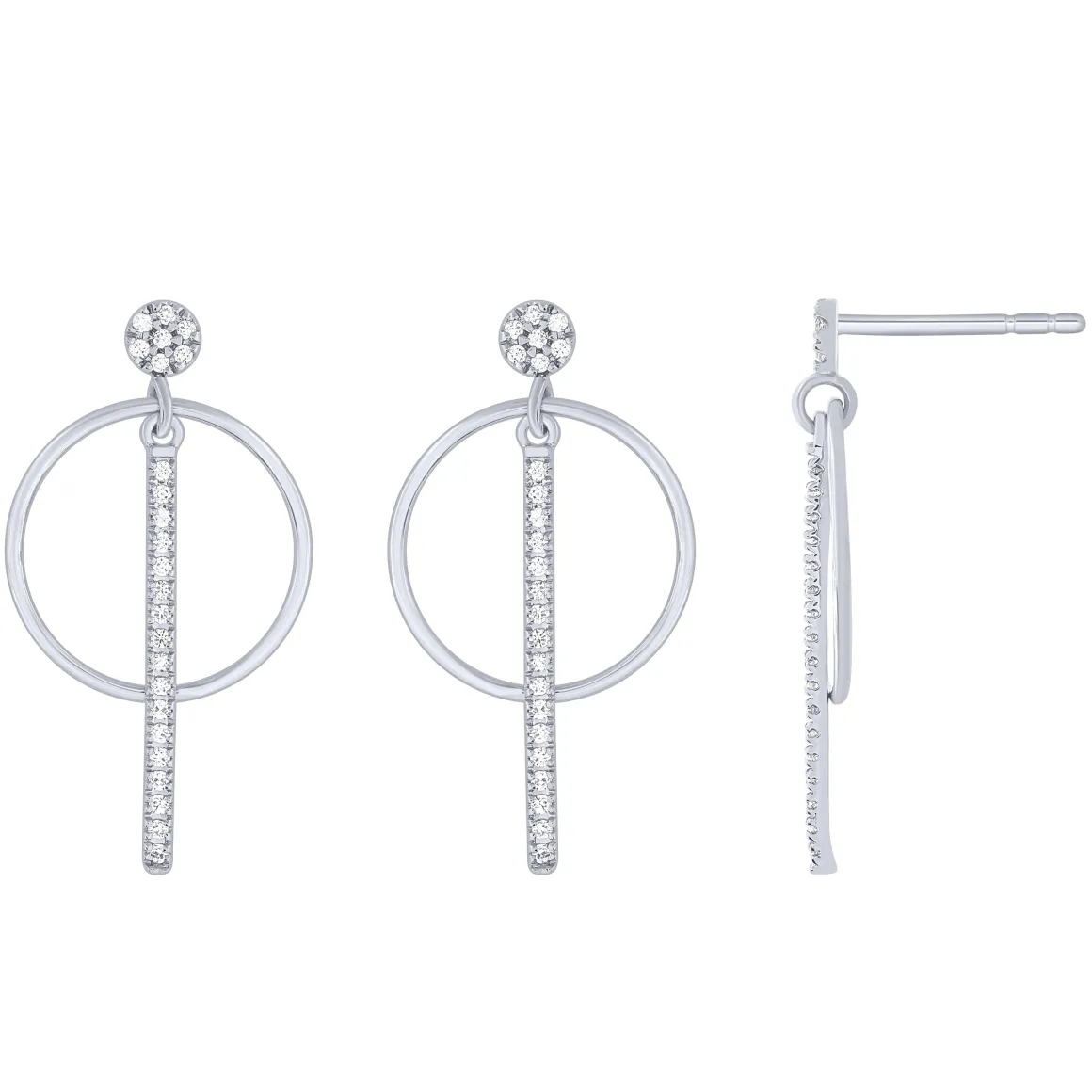 Sterling Silver 1/5Ctw Diamond Geometric Dangle Earrings