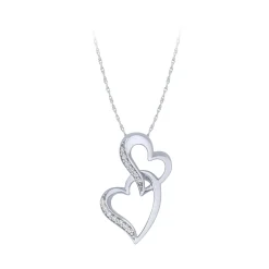 Sterling Silver 0.06Ctw Double Heart Pendant