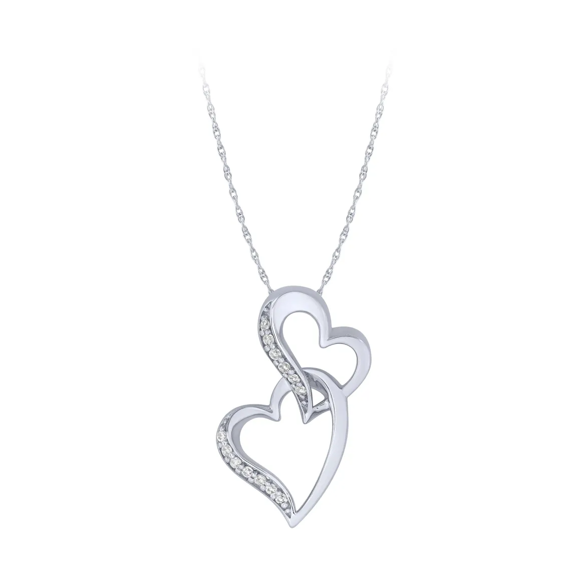 Sterling Silver 0.06Ctw Double Heart Pendant