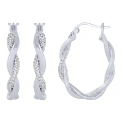 Sterling Silver 1/3Ctw Twisted Hoop Earrings