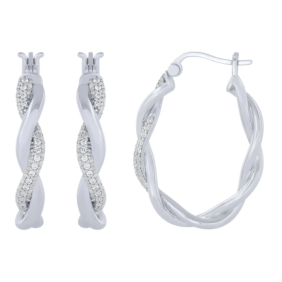 Sterling Silver 1/3Ctw Twisted Hoop Earrings