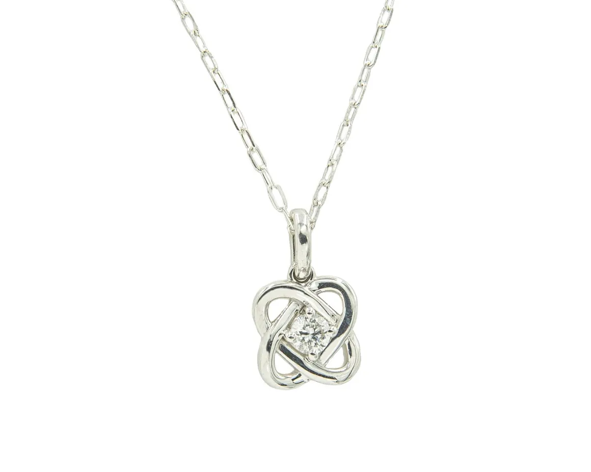 Sterling Silver Diamond Knot Pendant With Single Center Round Diamond Approx. 0.15Ct Hi/I1 On 16" Chain