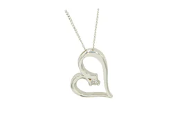 Sterling Silver Heart Pendant With 1 Round Diamond