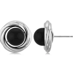 Sterling Silver Lg Knot W/8mm Blk Onyx Earrings