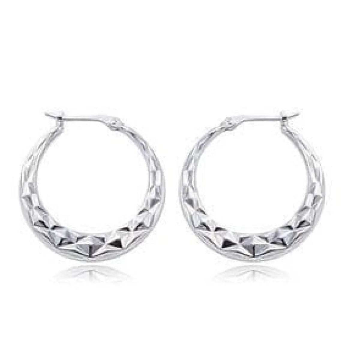 Sterling Silver Md Diamond Cut Hoop S/D Earrings