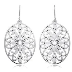 Sterling Silver Oval Center Floral Earrings