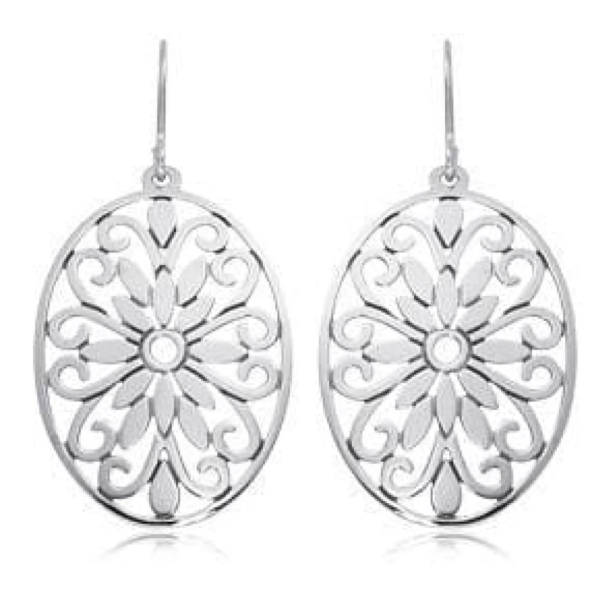 Sterling Silver Oval Center Floral Earrings