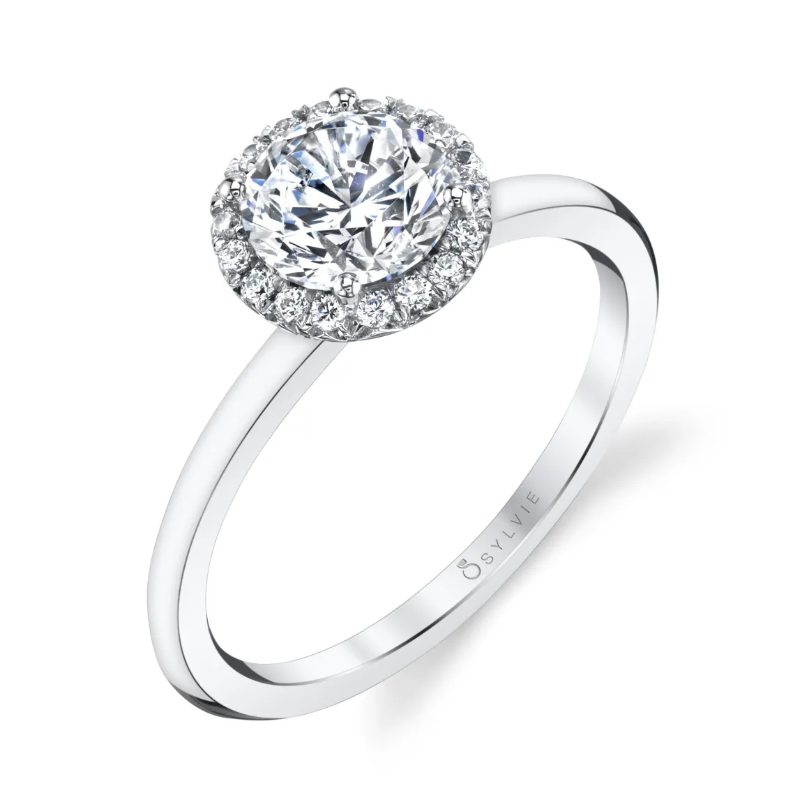 Sylvie Collection 14K White Gold Round Halo Engagement Ring Setting W. 1Ct Round