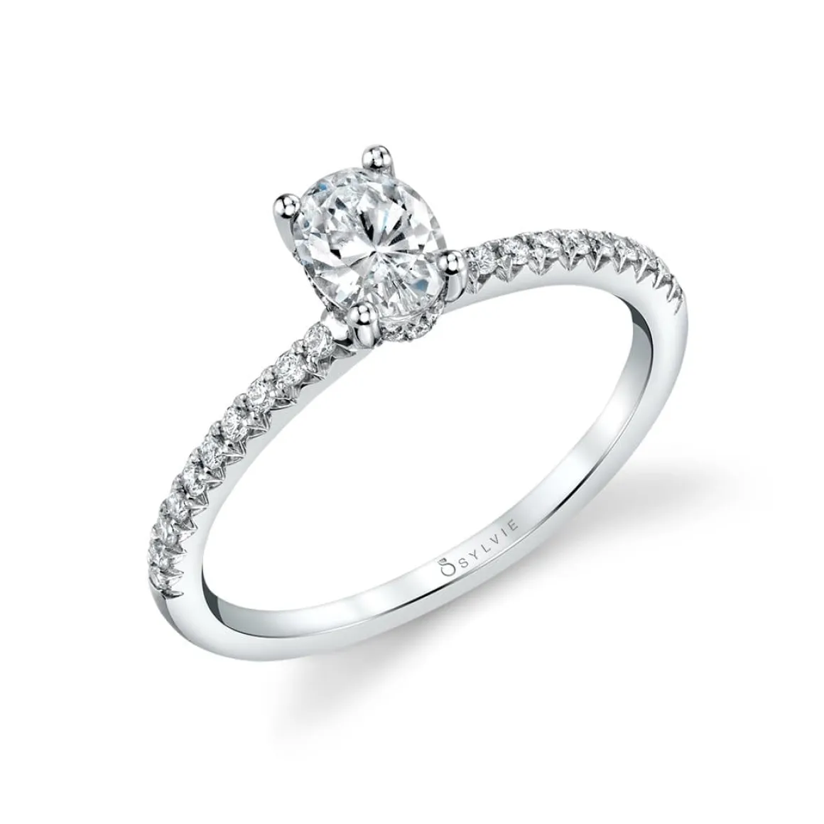 Sylvie Collection 14K White Gold Oval Engagement Ring Setting