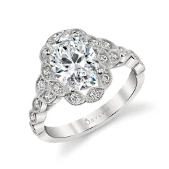 Sylvie Collection 14K White Gold Oval Halo Engagement Ring Setting W. 2.00Ct Oval/Flower Halo 14K Yg