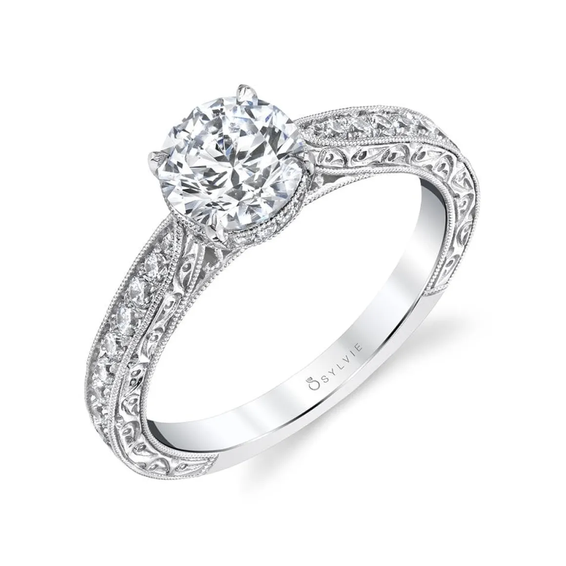Sylvie Collection 18K White Gold Round Engagement Ring Setting
