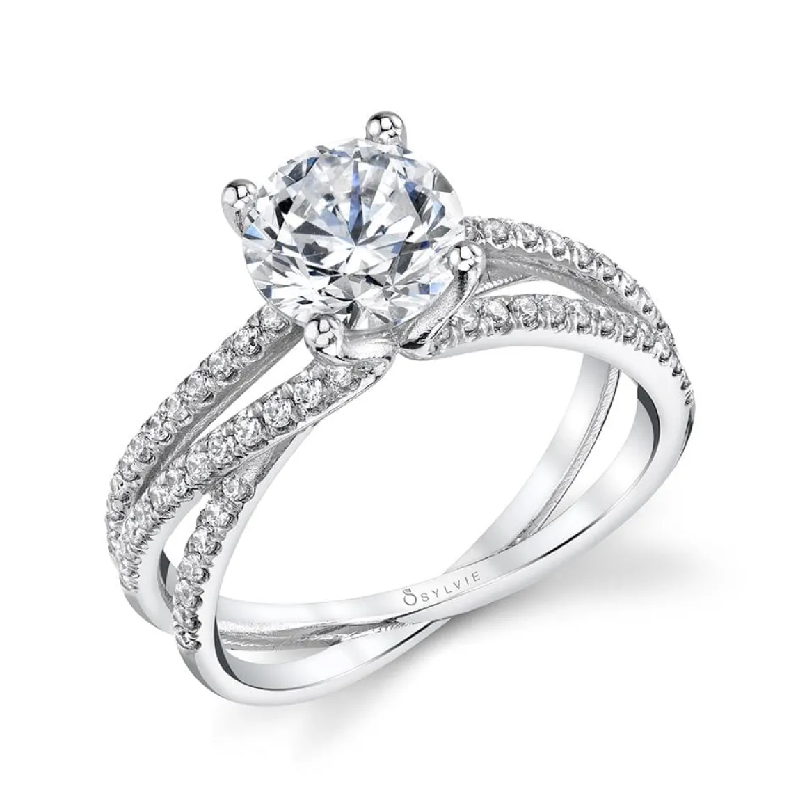 Sylvie Collection 14K White Gold Round Engagement Ring Setting