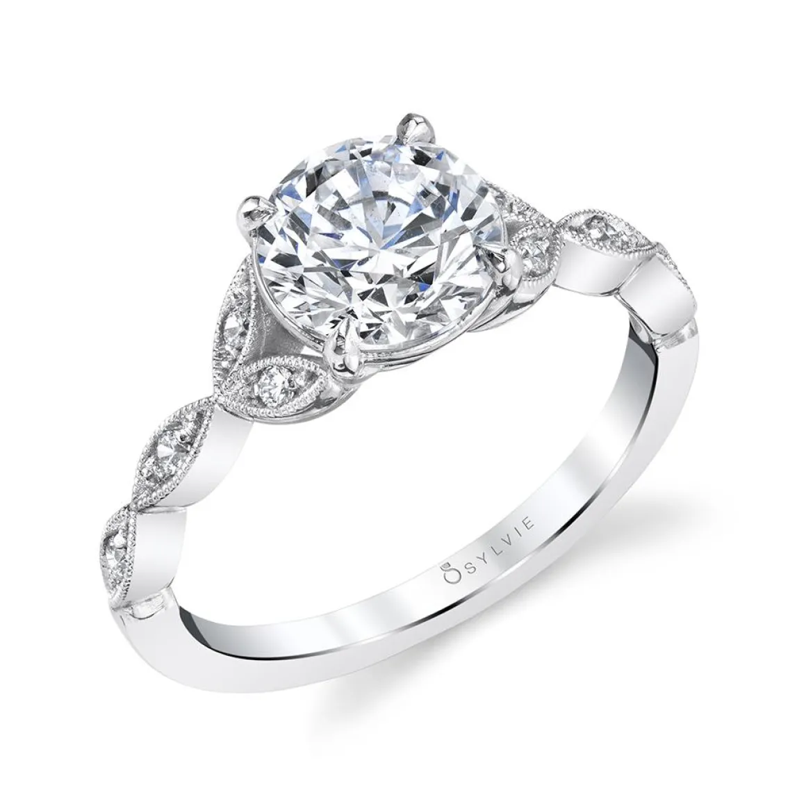 Sylvie Collection 14K White Gold Round Engagement Ring Setting