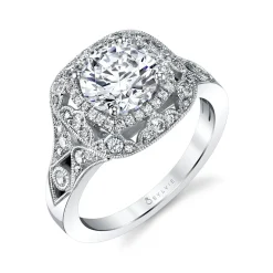 Sylvie Collection 14K White Gold Round Engagement Ring Setting