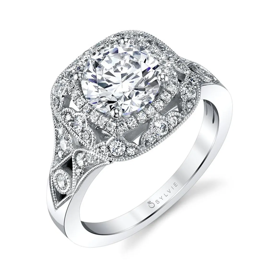 Sylvie Collection 14K White Gold Round Engagement Ring Setting