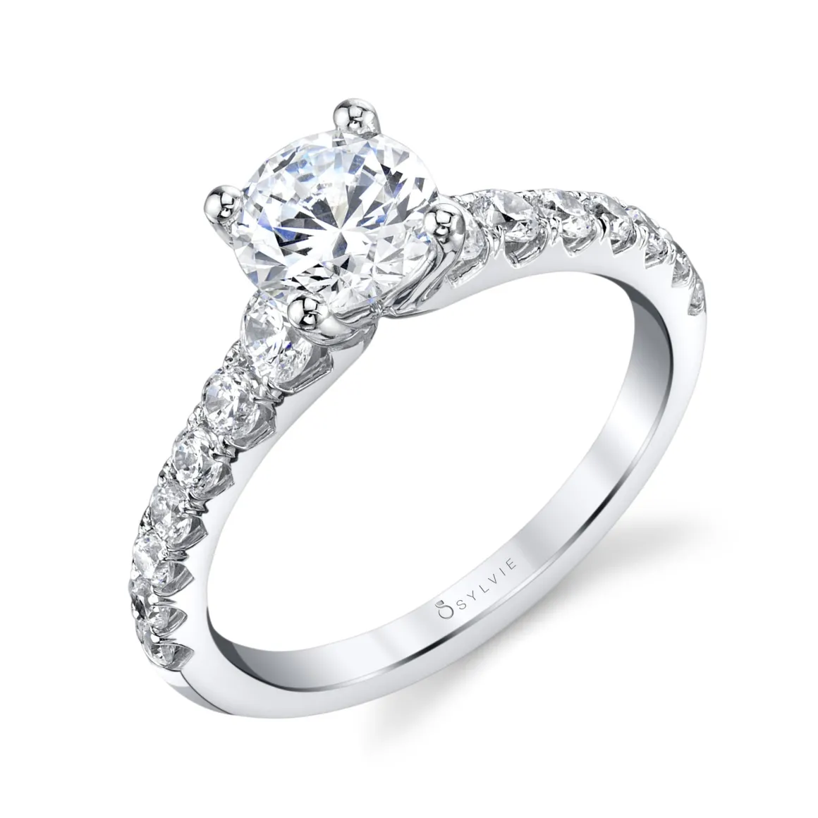 Sylvie Collection 14K White Gold Round Engagement Ring Setting