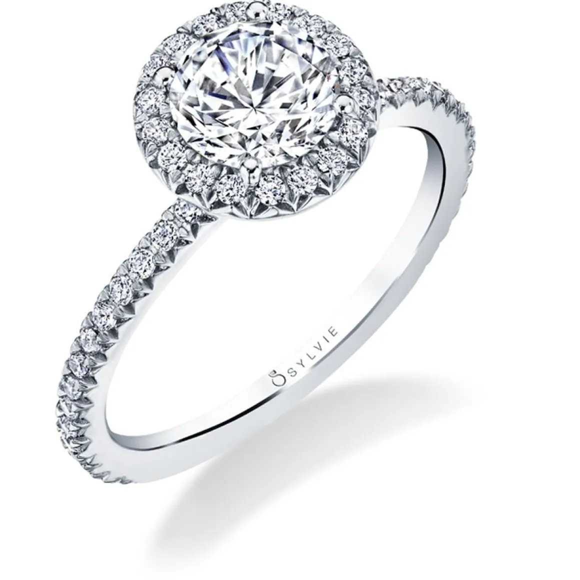Sylvie Collection 14K White Gold Round Halo Engagement Ring Setting