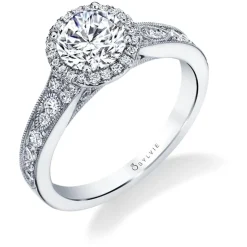 Sylvie Collection 14K White Gold Round Halo Engagement Ring Setting W. 1.50Ct Round