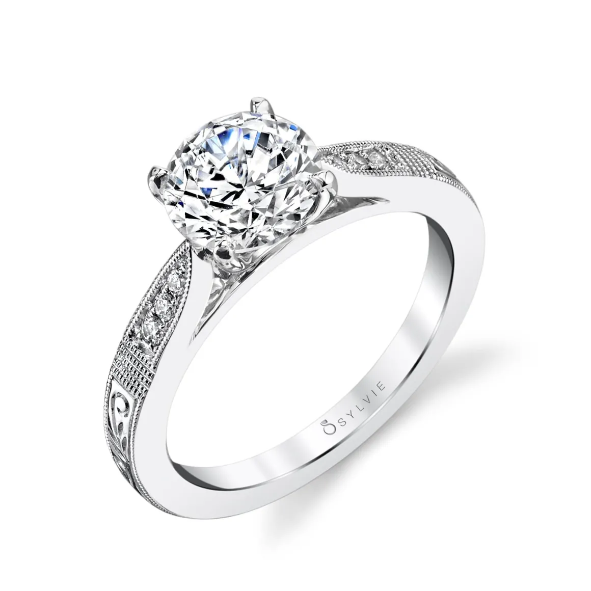 Sylvie Collection 14K White Gold Round Engagement Ring Setting