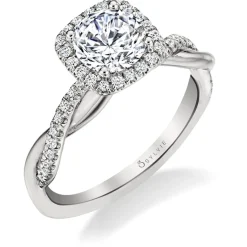 Sylvie Collection 14K White Gold Round Halo Engagement Ring Setting W. 1Ct Round