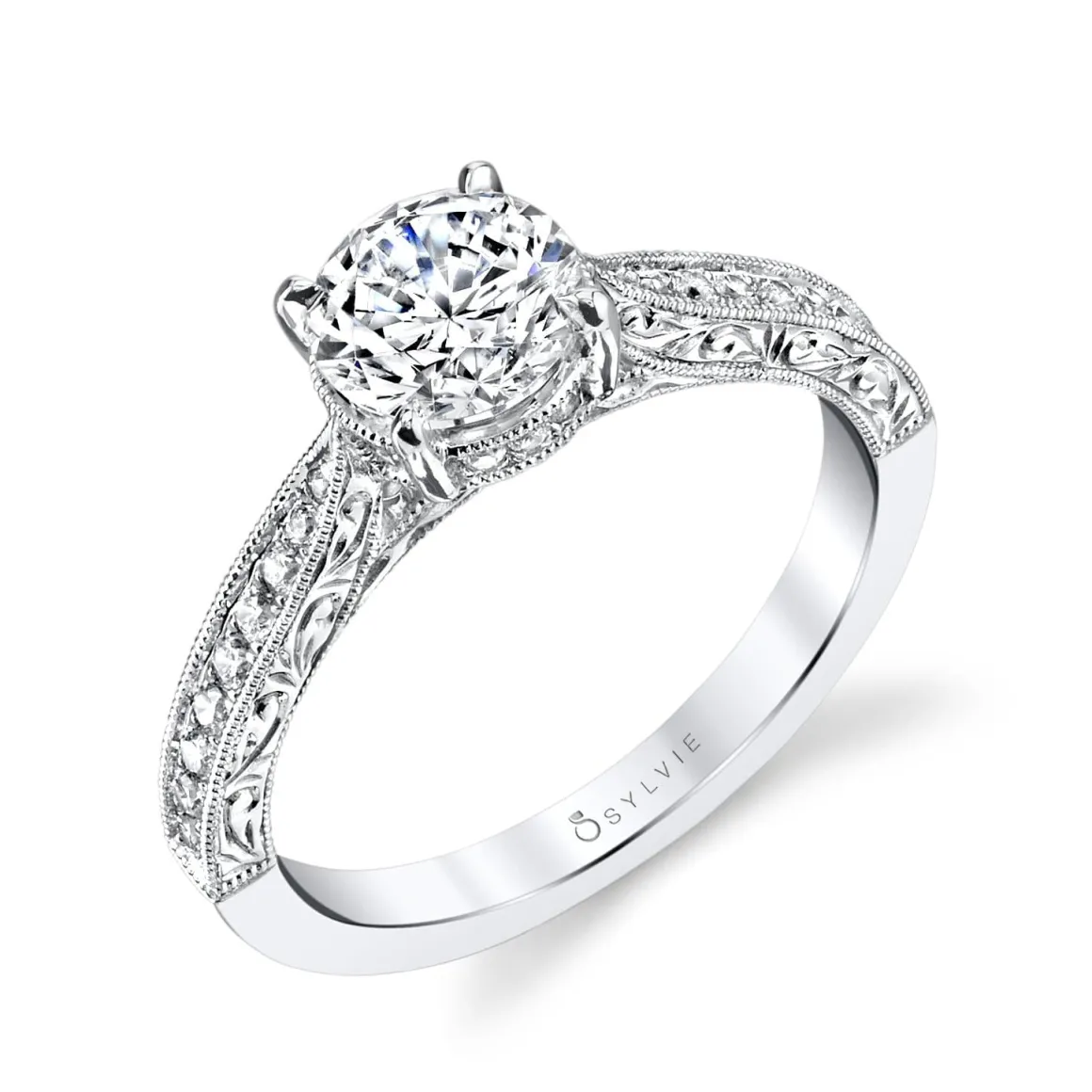 Sylvie Collection 14K White Gold Round Engagement Ring Setting