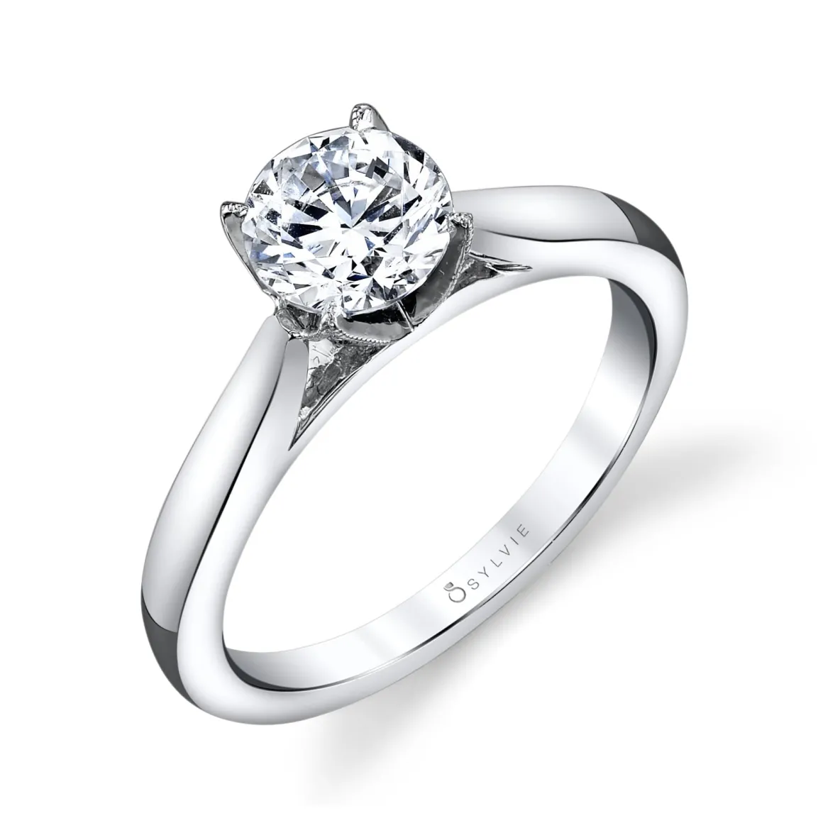 Sylvie Collection 14K White Gold Round Solitaire Engagement Ring Setting