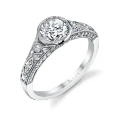 Sylvie Collection 14K White Gold Round Engagement Ring Setting W. 1Ct Round Head 14K