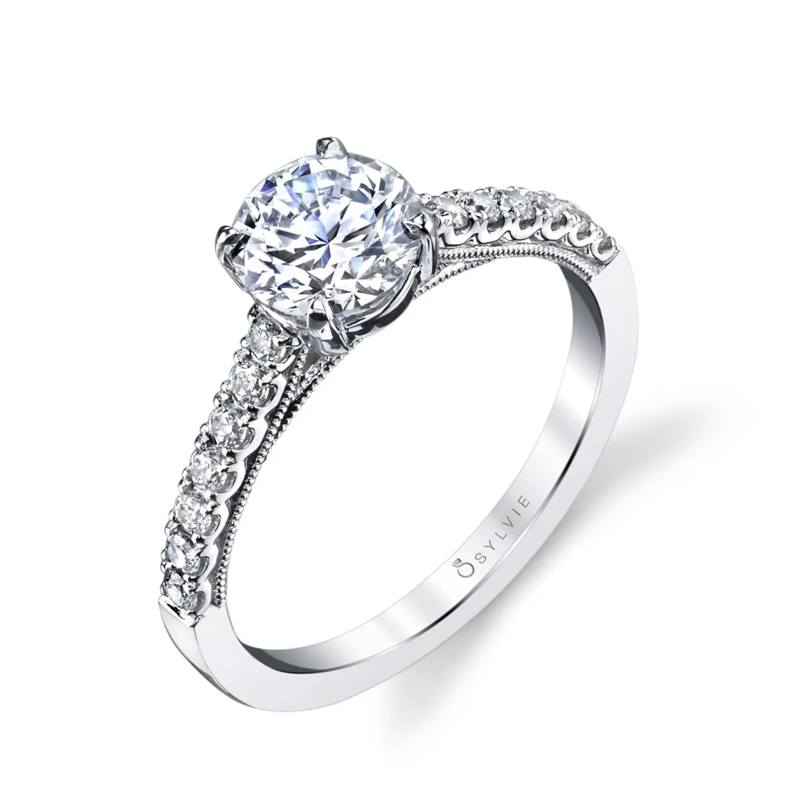 Sylvie Collection 14K White Gold Round Engagement Ring Setting