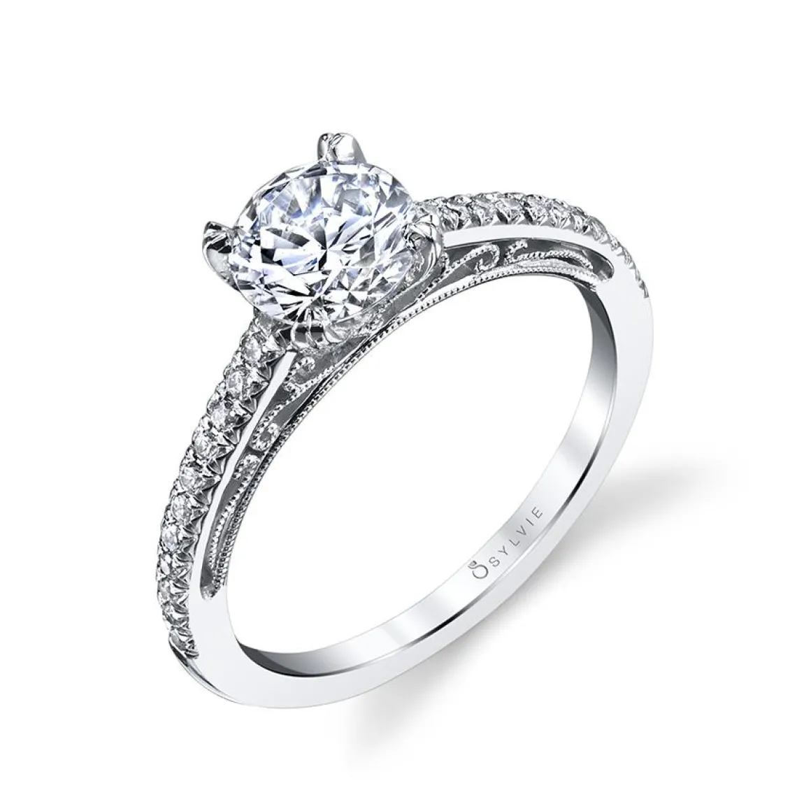 Sylvie Collection 14K White Gold Round Engagement Ring Setting