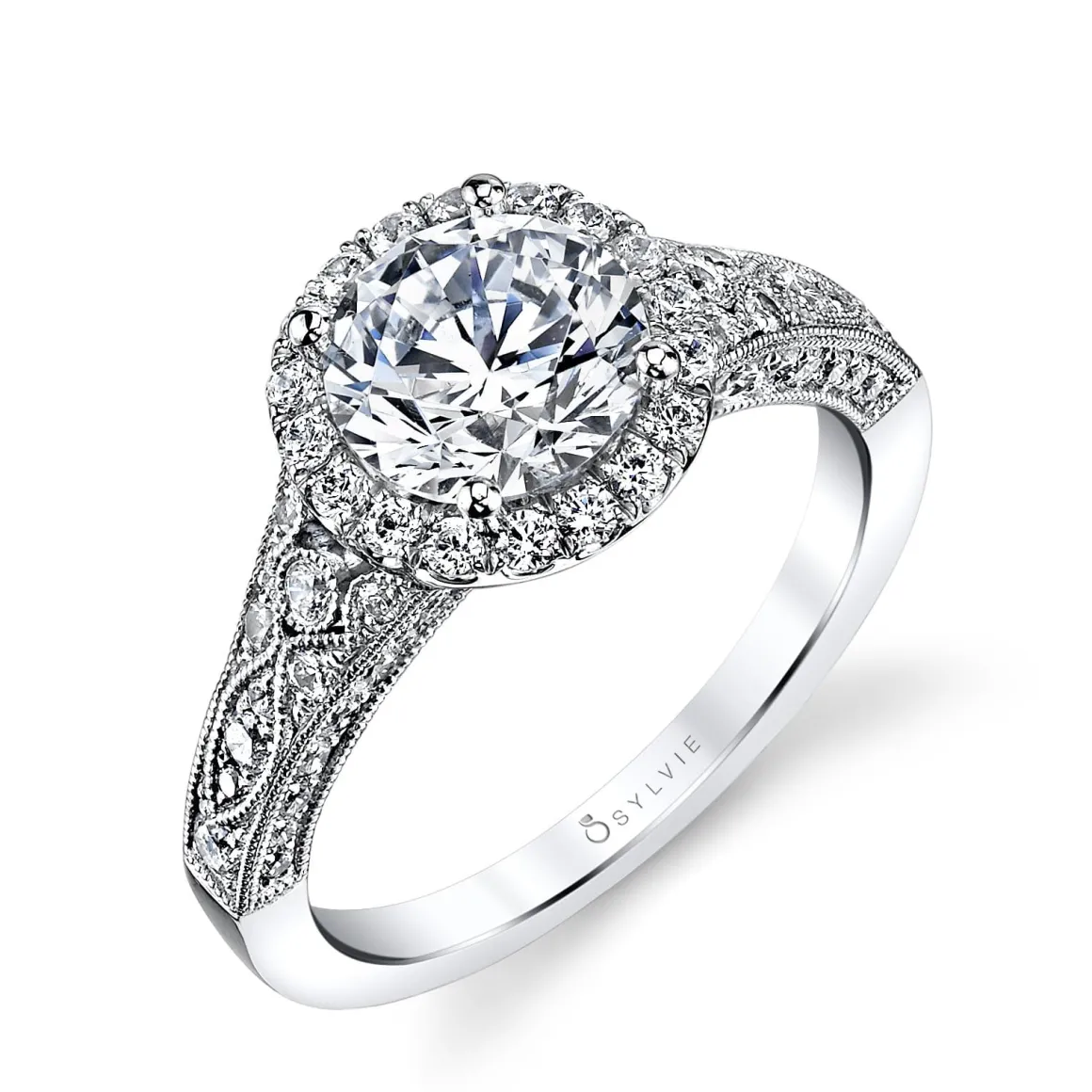 Sylvie Collection 14K White Gold Round Engagement Ring Setting