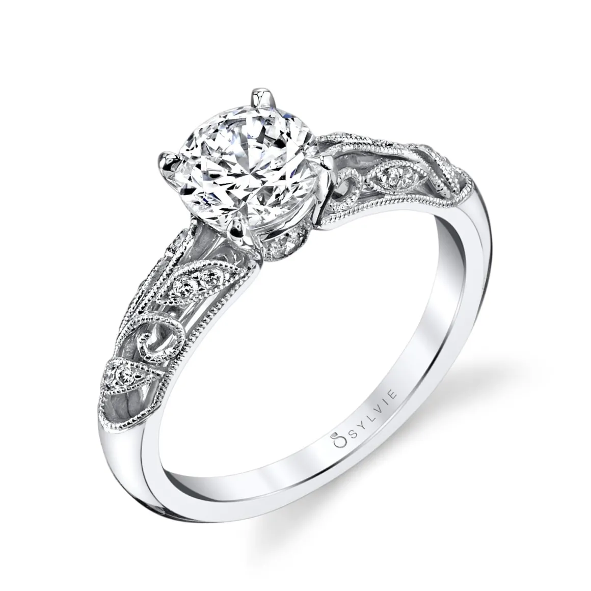 Sylvie Collection 14K White Gold Round Engagement Ring Setting
