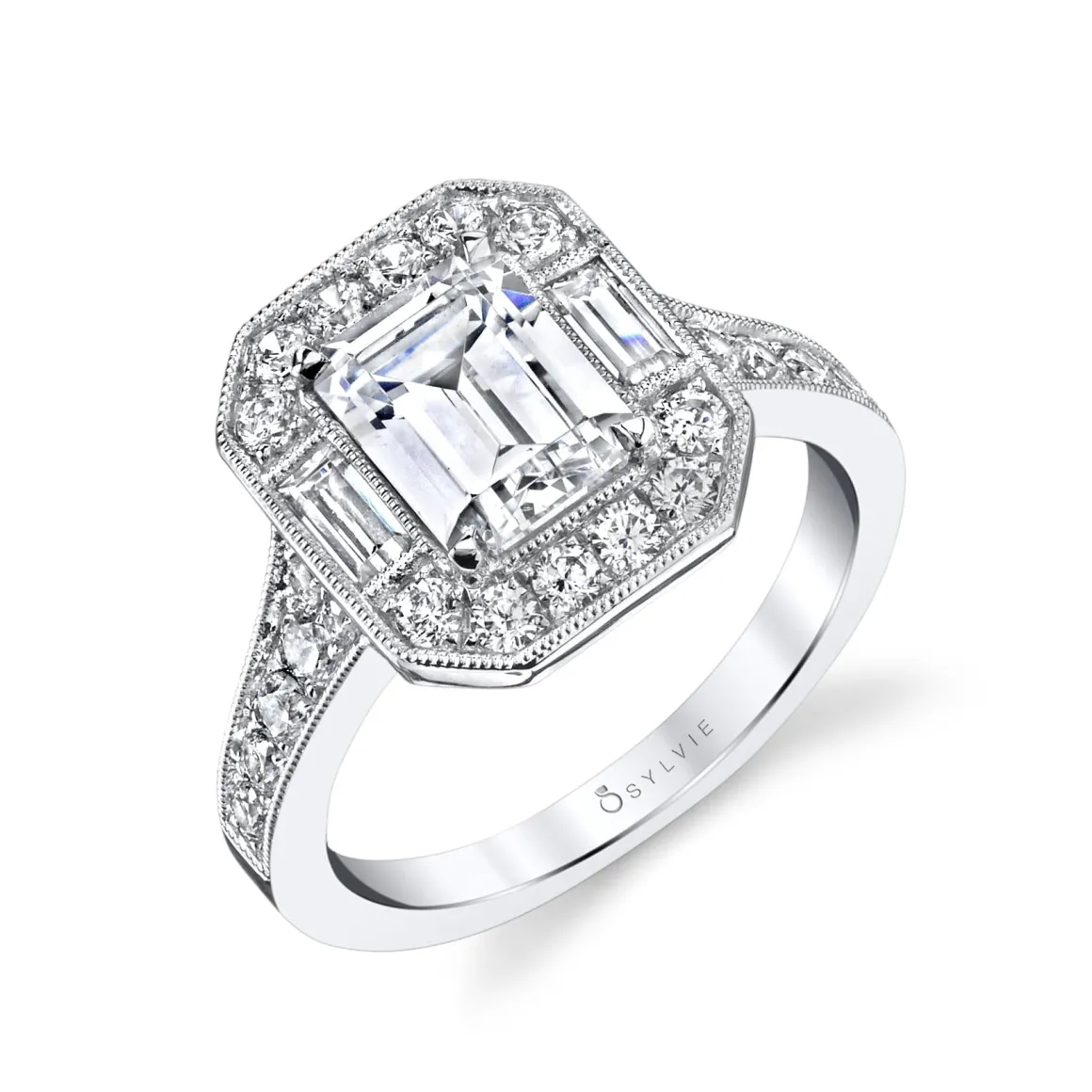 Sylvie Collection 14K White Gold Halo Engagement Ring Setting