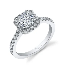 Sylvie Collection 14K White Gold Cushion Halo Engagement Ring Setting .41tw