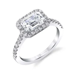Sylvie Collection 14K White Gold Emerald Engagement Ring Setting